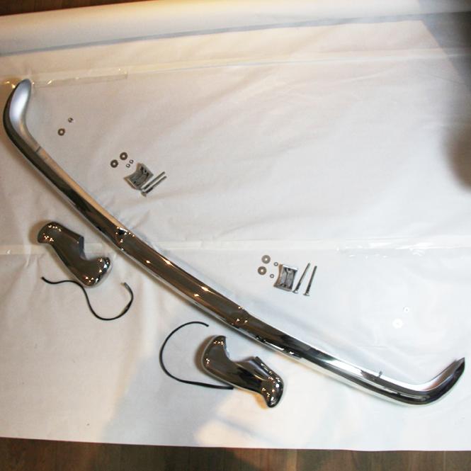 Rear Bumper, Set, with Overriders, Stainless Steel 